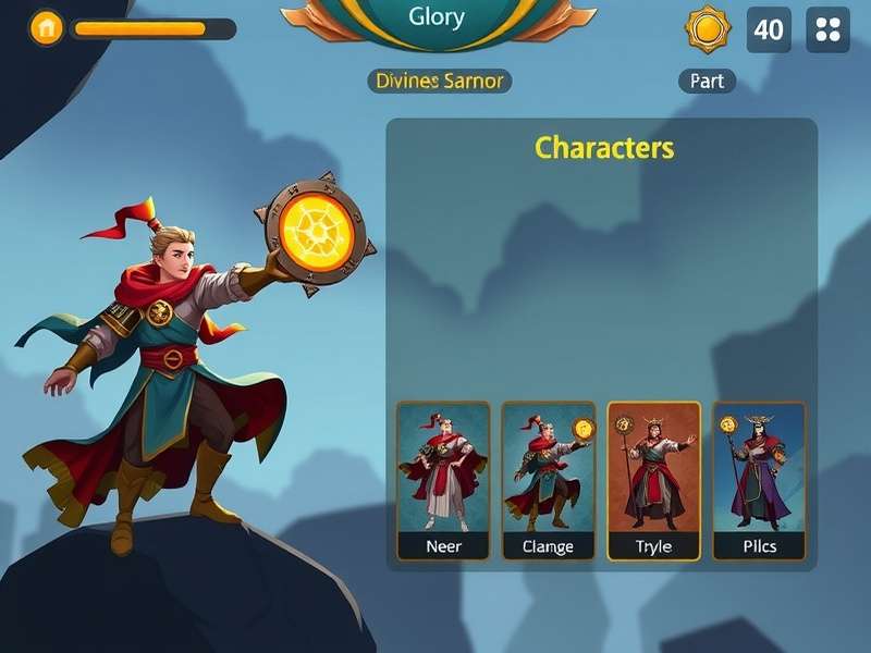 Glory Toss Legend character selection screen showing different divine warrior classes
